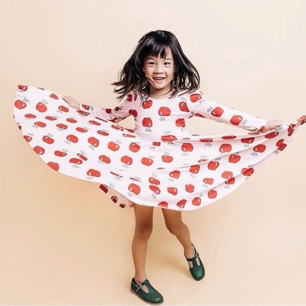 Saint Ida Apple Print Long Sleeve Twirl Dress Sz 6